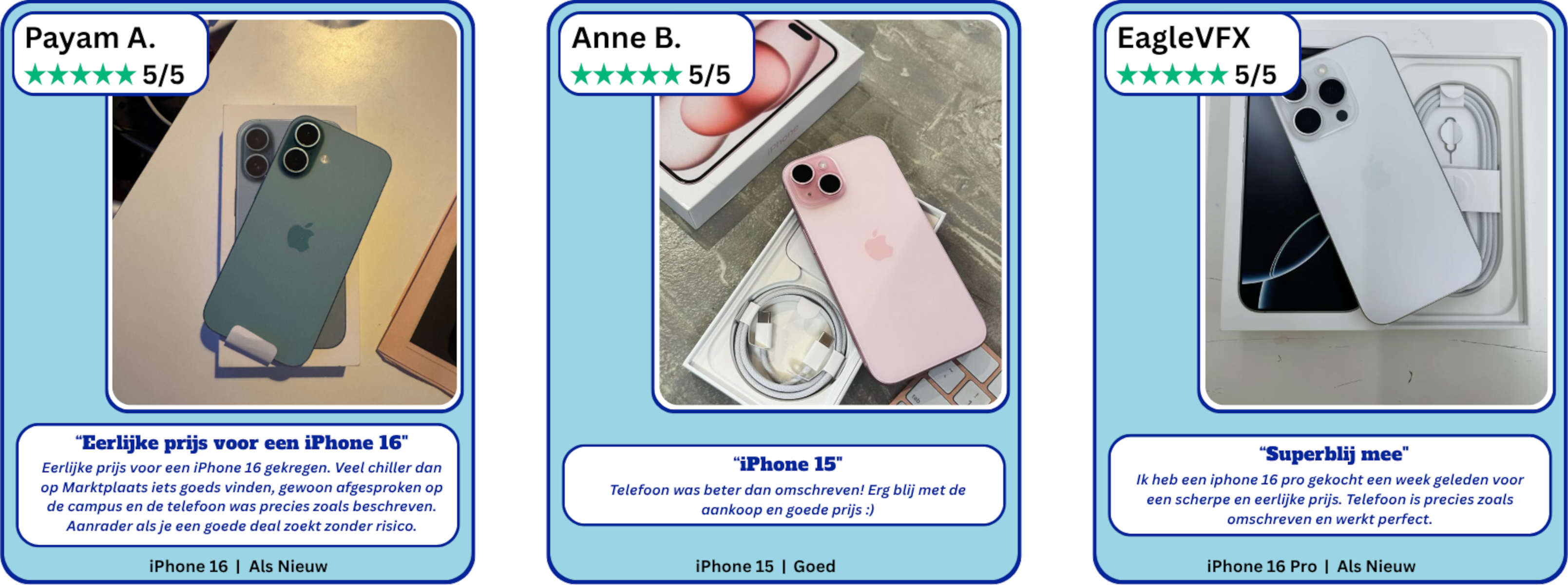 Drie vijfsterrenreviews van Payam A., Anne B. en EagleVFX
